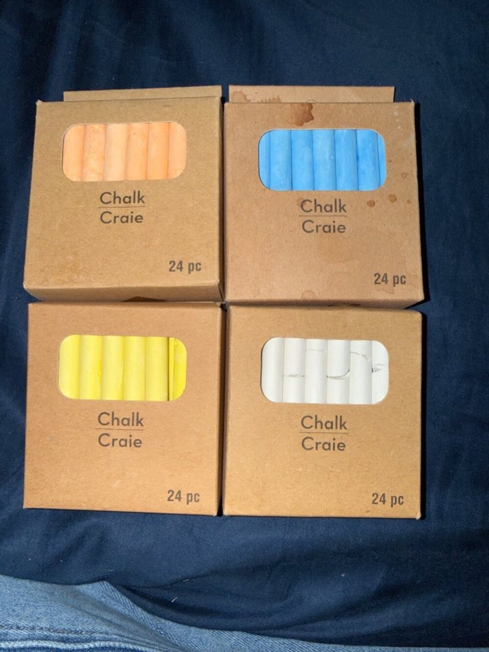 4 boxes Colored Chalk Set 24 Pc - Blue Yellow Orange & White - Art & Craft Suppl